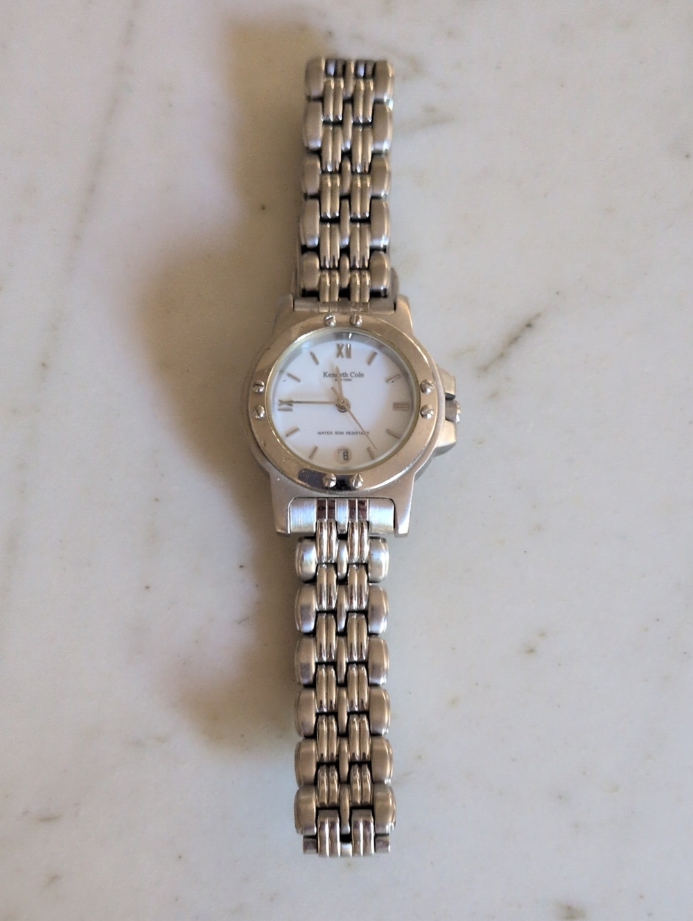 Kenneth Cole Silver-Tone Stainless Steel Bracelet Watch with White Dial